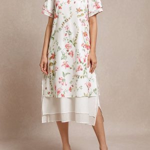 Vacation Loose Floral Dress, Dresses, color:White|size:XXL, JustFashionNow