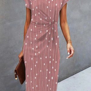 V Neck Elegant Abstract Polka Dots Dress, Dresses, color:Pink|size:XXL, JustFashionNow