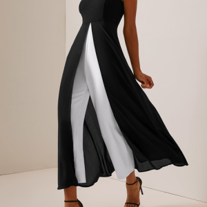 Contrast Black Round Neck Sleeveless Jumpsuit, Jumpsuitsпј†Rompers, color:Black-white|size:XXL, JustFashionNow