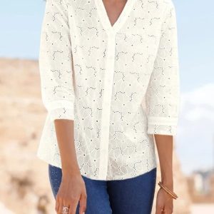 Plain Casual Loose Cotton-Blend Blouse, Shirts & Blouses, color:White|size:XXL, JustFashionNow