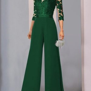 Boat Neck Loose Plain Elegant Jumpsuit, Jumpsuitsпј†Rompers, color:Green|size:XXL, JustFashionNow