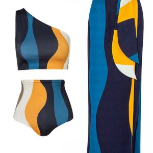 Vacation Abstract Printing Bikini With Cover Up, swimwear>>Tankinis, color:Multicolor|size:XXL, JustFashionNow