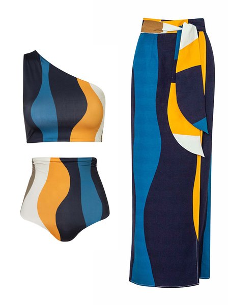 Vacation Abstract Printing Bikini With Cover Up, swimwear>>Tankinis, color:Multicolor|size:XXL, JustFashionNow