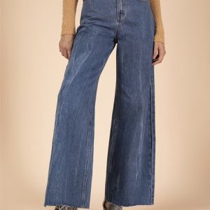 Blue washed denim wide leg / straight Jeans, Jeans, color:Denim Blue|size:3XL, JustFashionNow