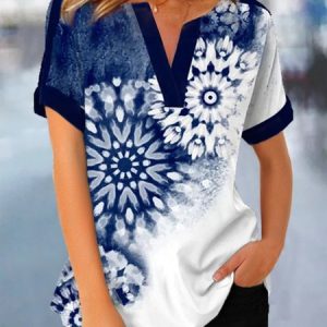 Ombre V Neck Casual Blouse, Shirts & Blouses, color:Blue|size:XXL, JustFashionNow