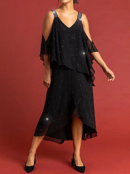 Strapless Chiffon Fluttering Party Hot Drilling Women's Dress, Dresses, color:Black|size:XXL, JustFashionNow