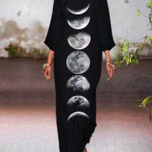 Casual 3/4 Sleeve Weaving Dress, Casual Dresses, color:Black|size:3XL, JustFashionNow