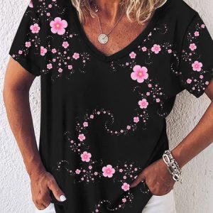 JFN Round Neck Floral Vacation T-Shirt/Tee, T-Shirts, color:Multicolor|size:XXL, JustFashionNow