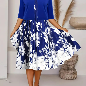 Casual Floral V Neck Two-Piece Set, Casual Dresses, color:Blue|size:XXL, JustFashionNow