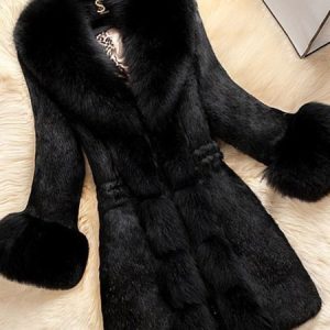 Women Elegant Plain Long Faux Fur Coat, Coats, color:Black|size:XS, JustFashionNow