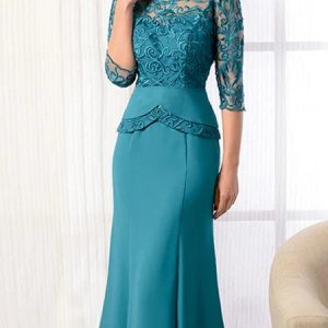 Lace Elegant Plain Crew Neck Dress, Dresses, color:Green|size:XXL, JustFashionNow