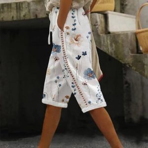 Casual Floral Fifth Pants Drawstring Pant, Shorts, color:White|size:XXL, catalog Noracora shop