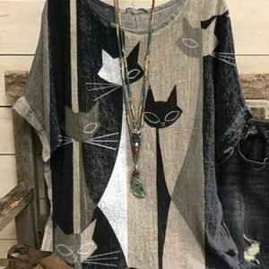 Loosen Color Block Animal Crew Neck Top, Shirts & Blouses, color:Multicolor|size:XXL, JustFashionNow