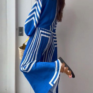 Casual Geometric Shirt Collar Loose Two-Piece Set, Suit Set, color:Blue|size:XL, JustFashionNow