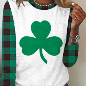Casual Loose Four-Leaf Clover T-Shirt, T-Shirts, color:Dark Green|size:XXL, JustFashionNow