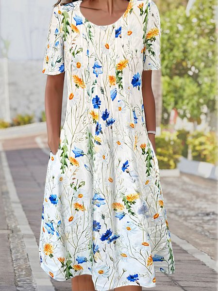 JFN Round Neck floral Vacation Midi Dress, Dresses, color:Multicolor|size:XXL, JustFashionNow