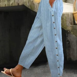 Loose Casual Plain Pants, Pants, color:Blue|size:XXL, JustFashionNow