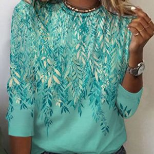 Floral Crew Neck Casual Loose T-Shirt, T-Shirts, color:Green|size:XXL, JustFashionNow