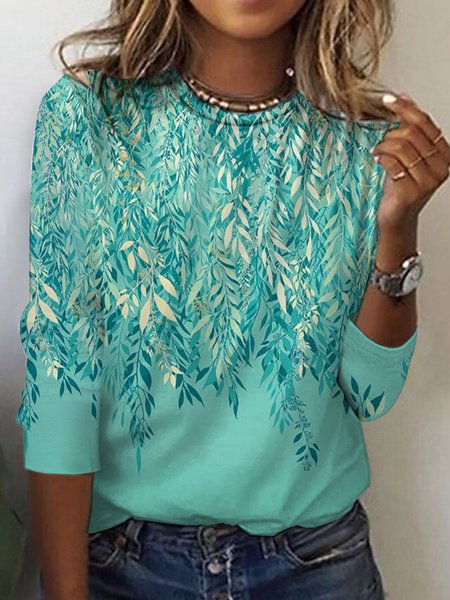 Floral Crew Neck Casual Loose T-Shirt, T-Shirts, color:Green|size:XXL, JustFashionNow