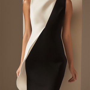 Crew Neck Elegant Cotton-Blend Dress, Dresses, color:Black|size:XXL, JustFashionNow