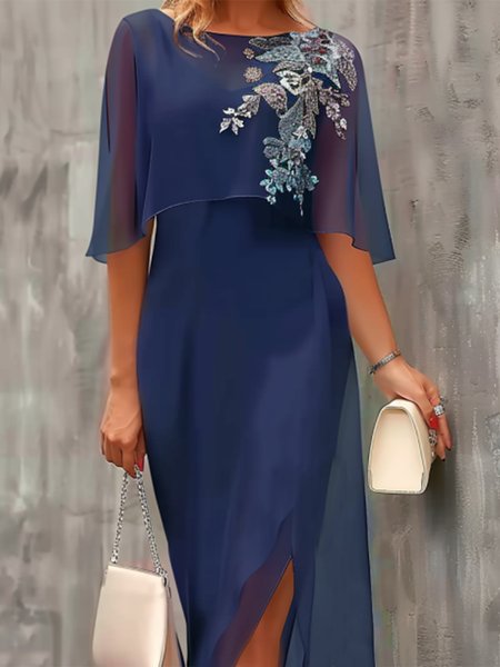 Chiffon Elegant Embroidery Dress, JustFashionNow Dresses, color:Dark Blue|size:XXL,