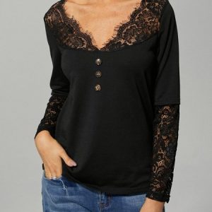 Lace Regular Fit Elegant T-Shirt, T-Shirts, color:Red|size:XXL, JustFashionNow