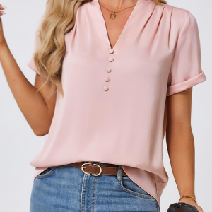 Satin Loose Elegant V Neck Shirt, Blouses & Shirts, Roselinlin - Online Catalog