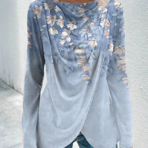 Floral Casual Cotton-Blend T-Shirt, T-Shirts, color:Blue|size:XXL, JustFashionNow