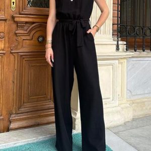 Regular Fit Plain Casual Jumpsuit With Belt, Suits, Roselinlin - Online Catalog