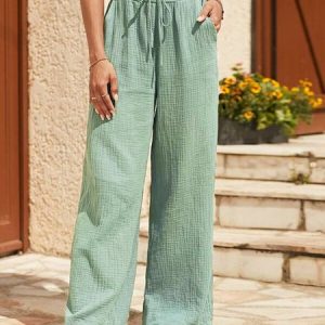 Loose Casual Plain Pants, Pants, color:Aqua|size:L, JustFashionNow