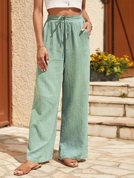 Loose Casual Plain Pants, Pants, color:Aqua|size:L, JustFashionNow