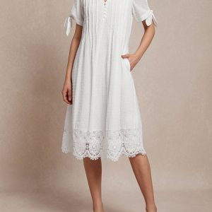 Plain Loose Buttoned Elegant Dress, Dresses, color:White|size:XXL, JustFashionNow