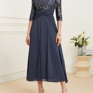 Crew Neck Regular Fit Plain Elegant Dress, Dresses, color:Blue|size:XXL, JustFashionNow