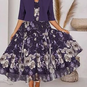 Cotton-Blend Elegant Loose Floral Pattern Two-Piece Set, Suit Set, color:Purple|size:XXL, JustFashionNow