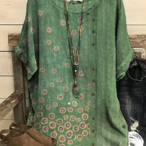JFN Round Neck Floral Vacation Tunic Tops, JustFashionNow Blouses, color:Green|size:3XL,