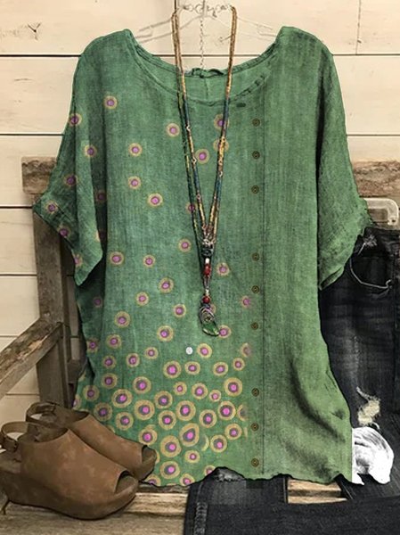 JFN Round Neck Floral Vacation Tunic Tops, Shirts & Blouses, color:Green|size:3XL, JustFashionNow