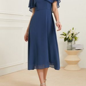 Plain Chiffon Regular Fit Elegant Dress, Dresses, color:Dark Blue|size:XXL, JustFashionNow