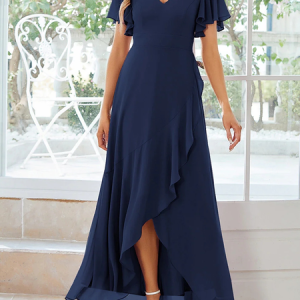 Elegant Plain Chiffon Loose Dress, Dresses, color:Dark Blue|size:XXL, JustFashionNow