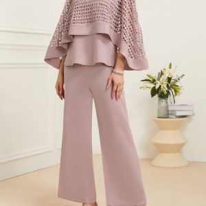 Elegant Loose Crew Neck Matching Outfit, Suit Set, color:Pink|size:XXL, JustFashionNow