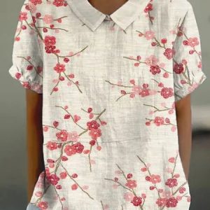 Casual Loose Shawl Collar Floral Shirt, Shirts & Blouses, color:Apricot|size:XXL, JustFashionNow