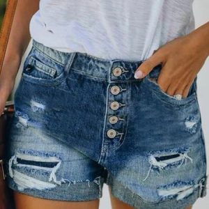 Blue Brushed Denim Holiday Denim shorts, Shorts, color:Blue|size:3XL, JustFashionNow