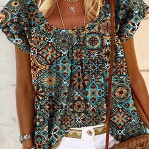 JFN Round Neck Tribal Loosen Casual Blouse, T-Shirts, color:Multicolor|size:XXL, JustFashionNow