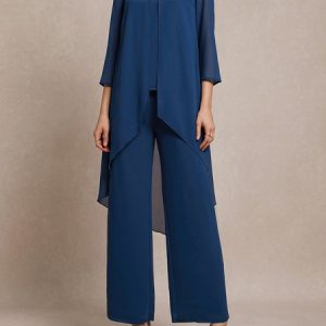 Loose Chiffon Plain Elegant Two-Piece Set, Suit Set, color:Blue|size:XXL, JustFashionNow
