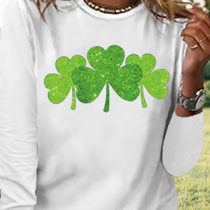 Women's Irish Shamrock Green Clover St Patricks Day Casual Letters Shirt, T-Shirts, color:White|size:3XL, JustFashionNow