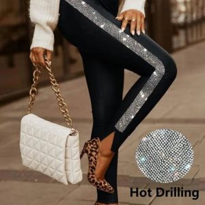Casual Hot Drilling Regular Fit Leggings, Leggings, color:Black|size:XXL, JustFashionNow
