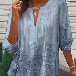 Casual Notched Shirt, Shirts & Blouses, color:Blue|size:XXL, JustFashionNow