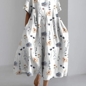 Floral Loose Casual Dress With No, Dresses, color:White|size:XXL, JustFashionNow