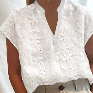 Plain Loose Simple V Neck Shirt, Blouses & Shirts, Roselinlin - Online Catalog