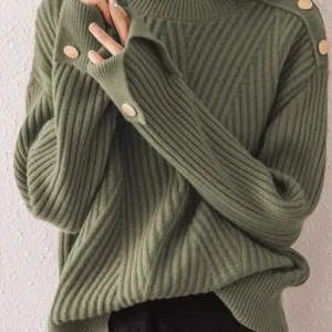 Casual Crew Neck Plain Loose Sweater, Sweaters, color:Army Green|size:XXL, JustFashionNow