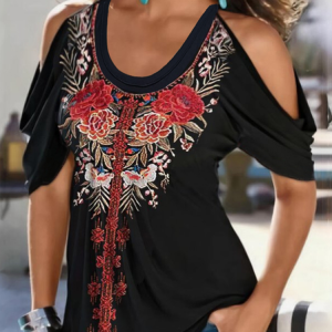 Vacation Tribal Short sleeve tops, T-Shirts, color:Black|size:3XL, JustFashionNow
